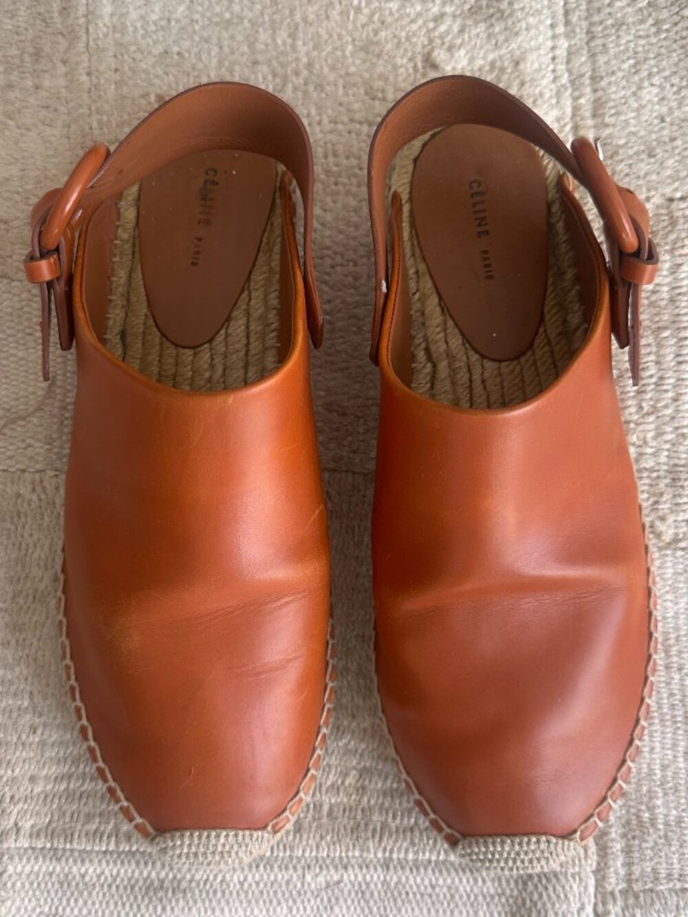 Céline Phoebe Philo Era Cognac Leather Convertible Slingback Espadrilles – 38